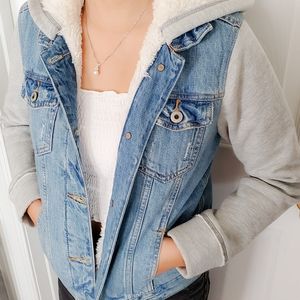 Denim Fur hooded jacket